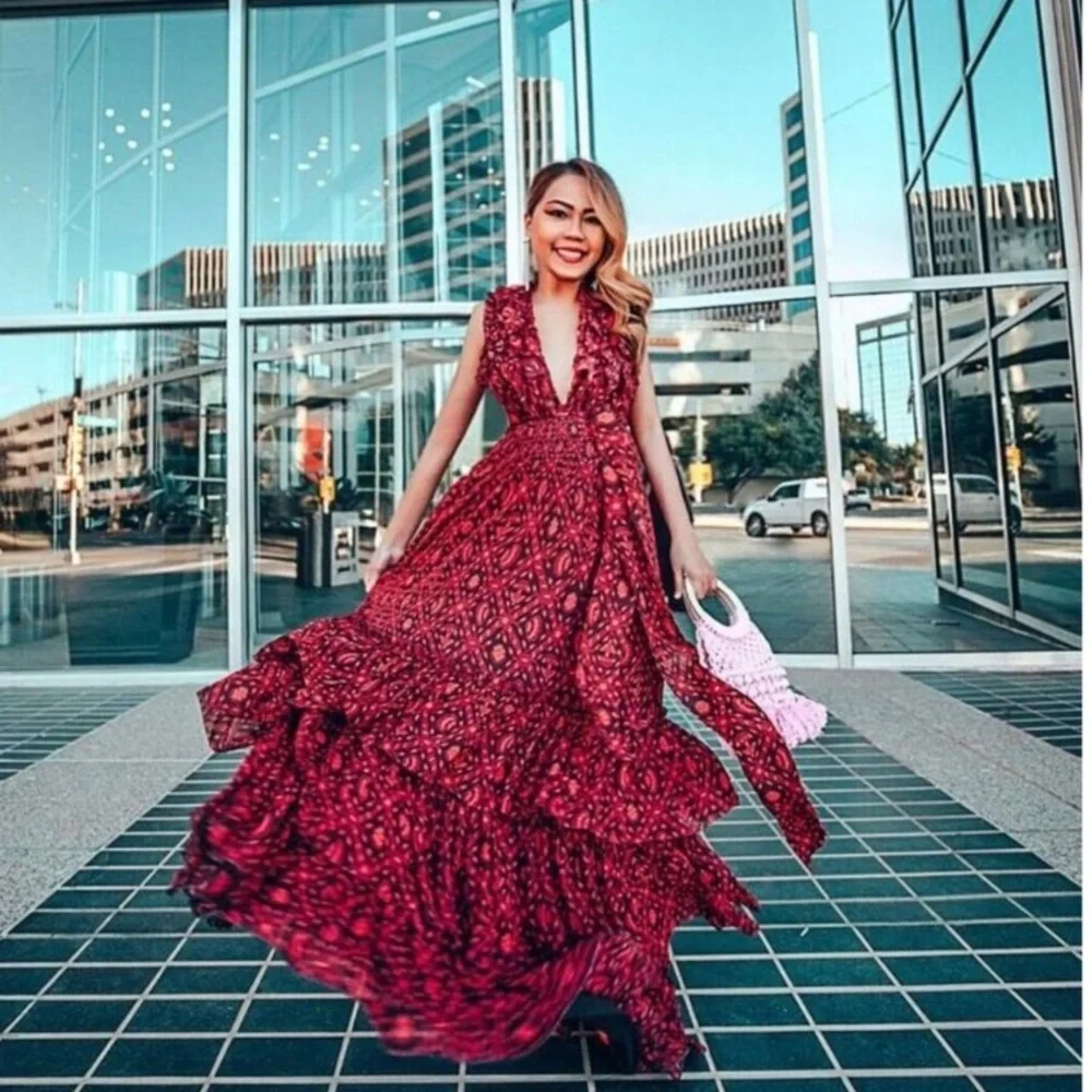 Ulla Johnson Adelina Formal Red Ruffle Maxi Dress